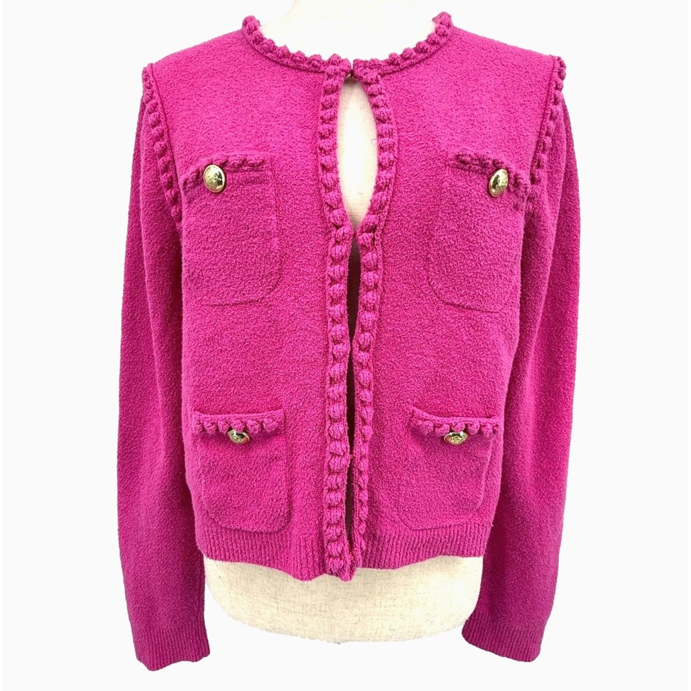 J Crew Womens Cardigan M Pink Gold Parisian Office Career Dressy Boucle Feminine - Picture 2 of 8